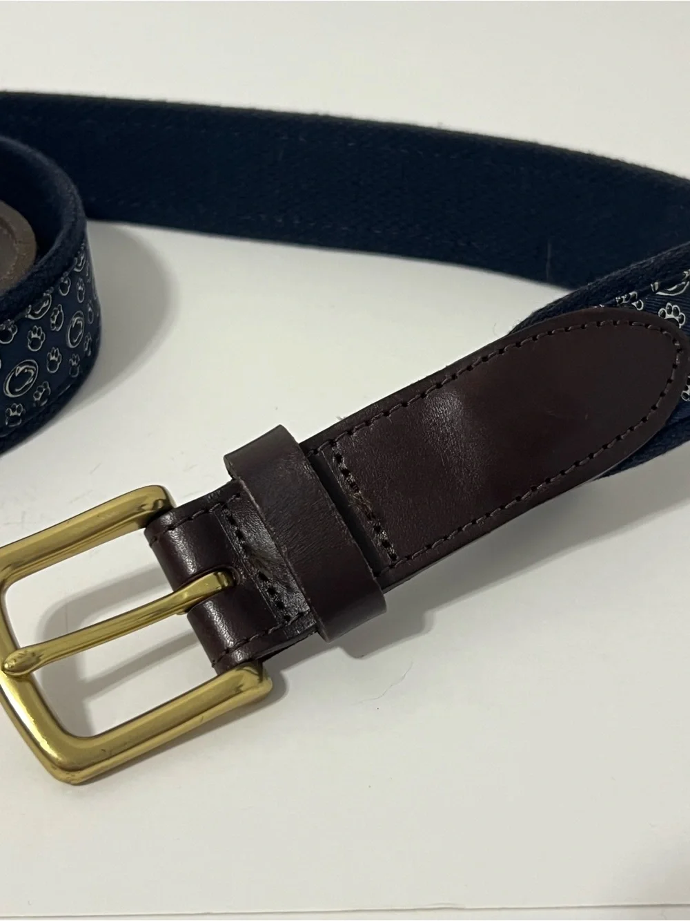 Vineyard Vines Penn State College Logo Pattern Preppy Leather Canvas Belt 42